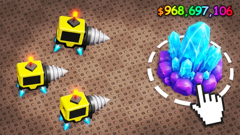 Yellow drill drones mining cyan Crystalite ores